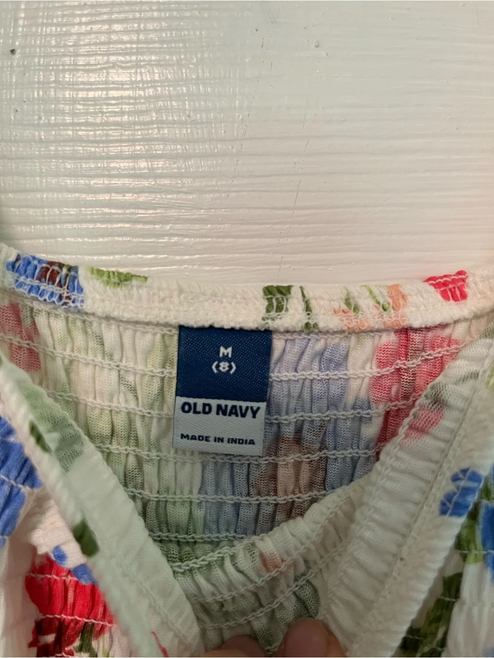 Old Navy Cream Floral Smocked Mini Dress with Pink & Blue Flowers